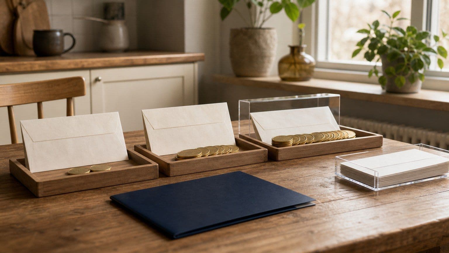 Drie lege leenaanbiedingen met verschillende muntenbakjes tonen de kostenvergelijking van een flitskrediet.