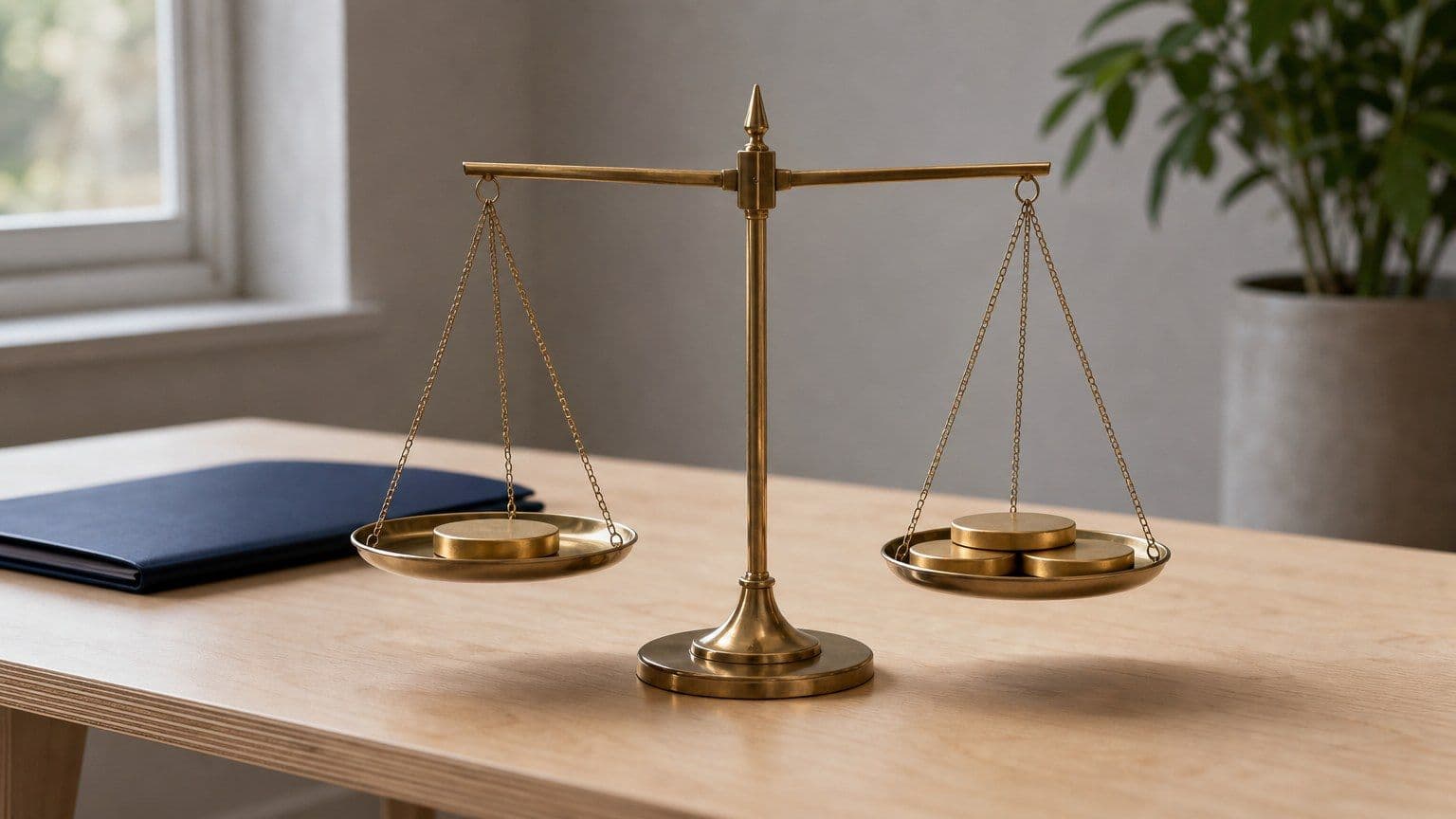 Een weegschaal toont één groot beleggingsteken tegenover vier kleinere tekens met dezelfde totale waarde.